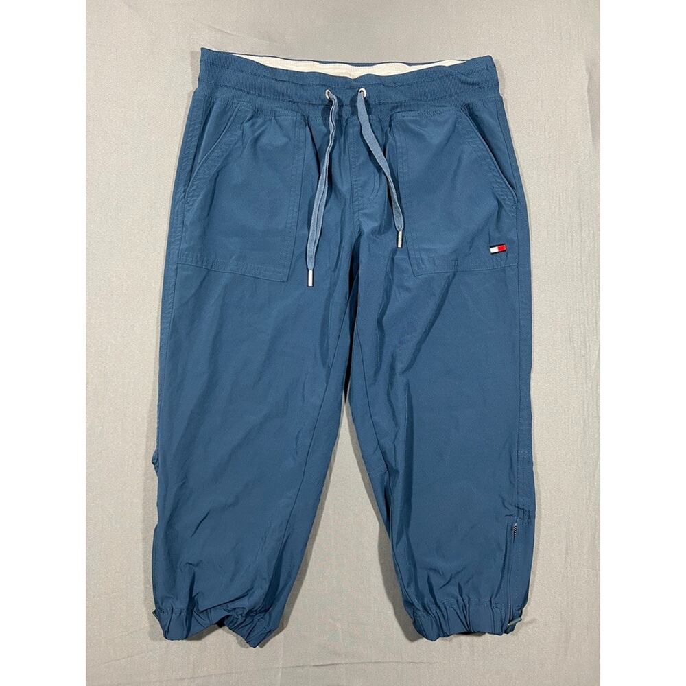 Tommy Hilfiger Sport Jogger Pants Womens Small Blue Logo Ankle Zip Drawstring
